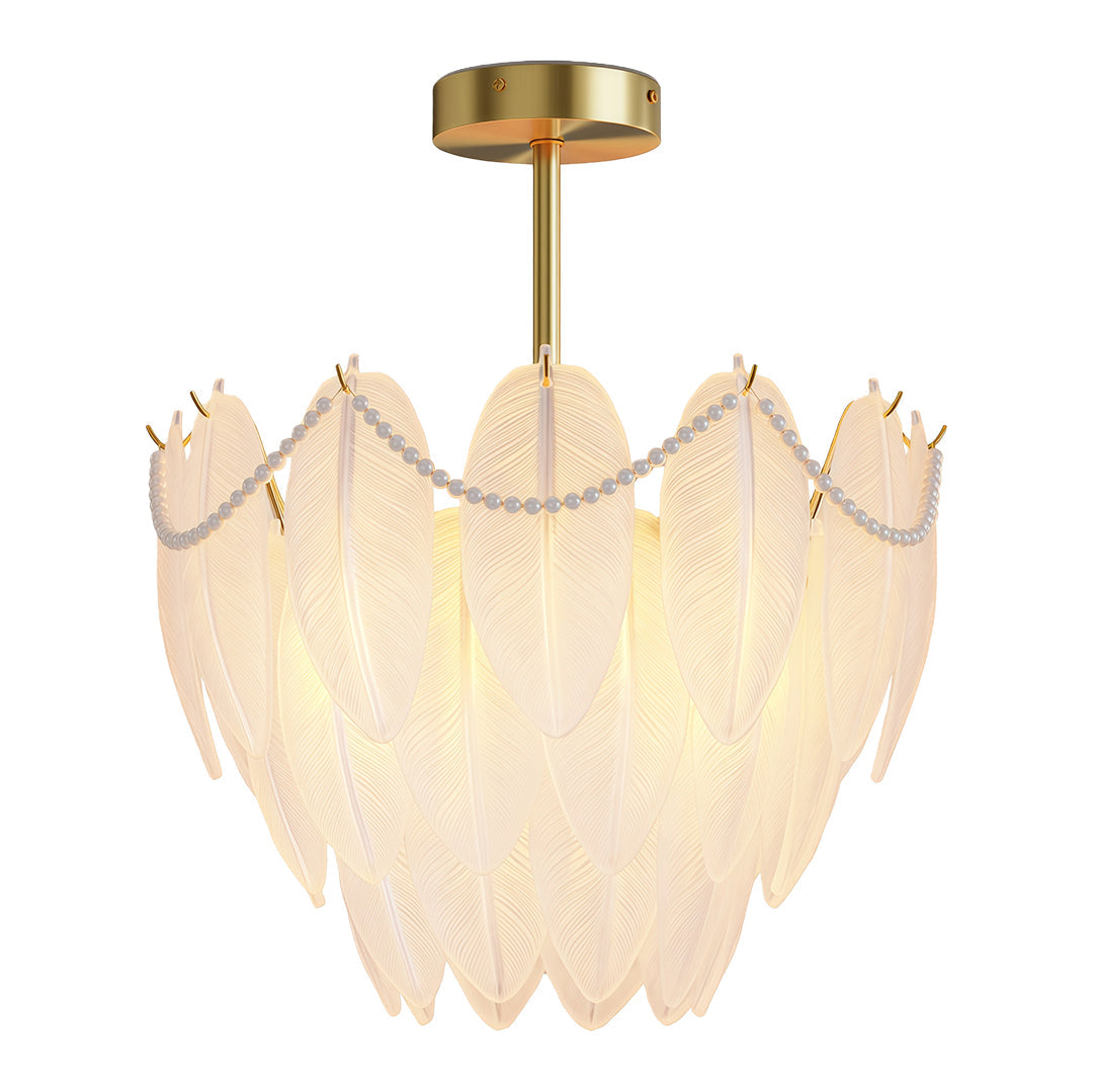 Modern Copper Pearl Feathers Chandelier Ceiling Light