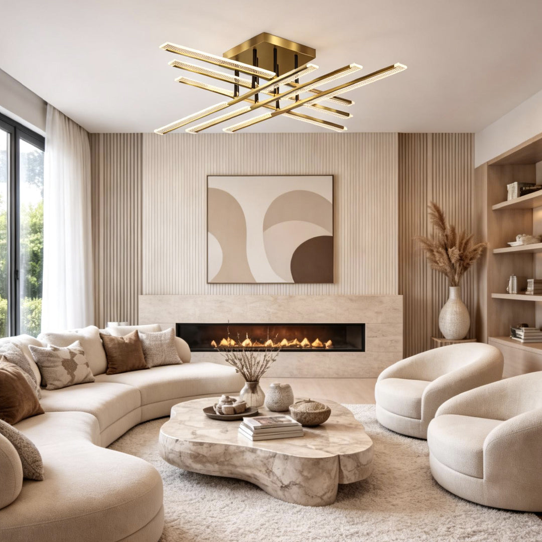 Premium Gold Cross LED Ceiling Light - Elegant Metal Design