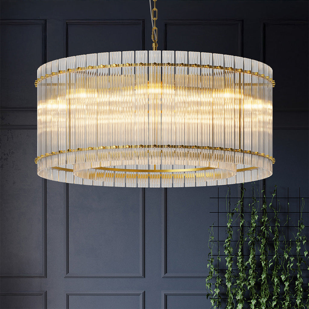 Luxury Iron Chandelier with Glass Lamp Shade - Elegant Ceiling Light