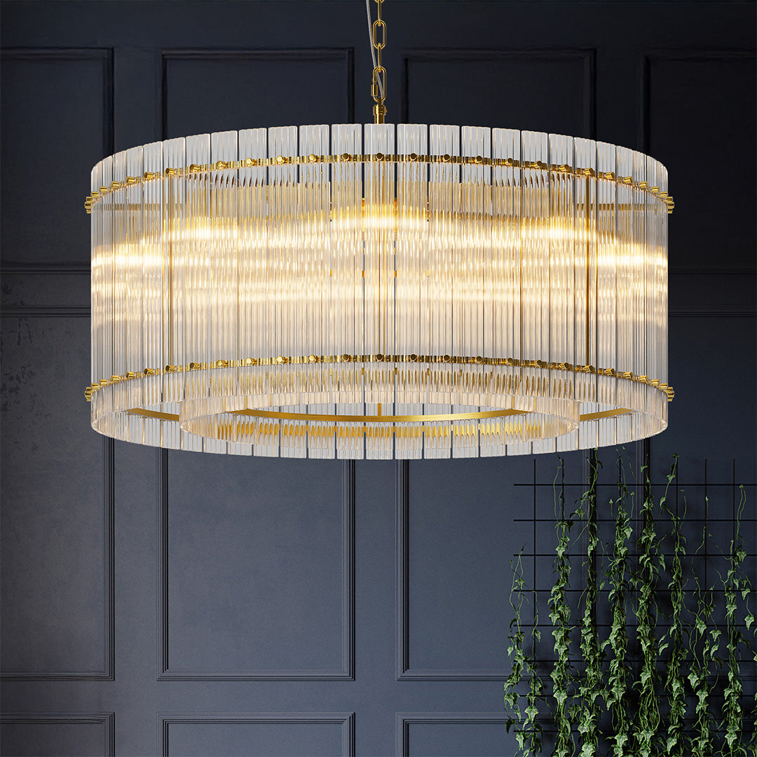 Luxury Iron Chandelier with Glass Lamp Shade - Elegant Ceiling Light