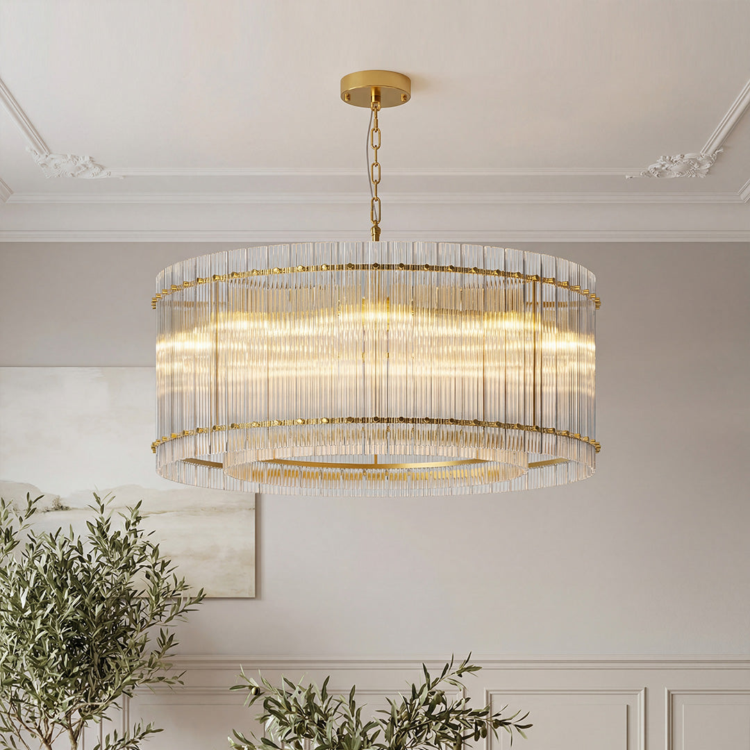Luxury Iron Chandelier with Glass Lamp Shade - Elegant Ceiling Light