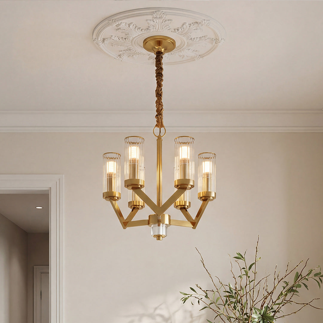 Luxury Copper Glass Drop Chandelier - Elegant Ceiling Light