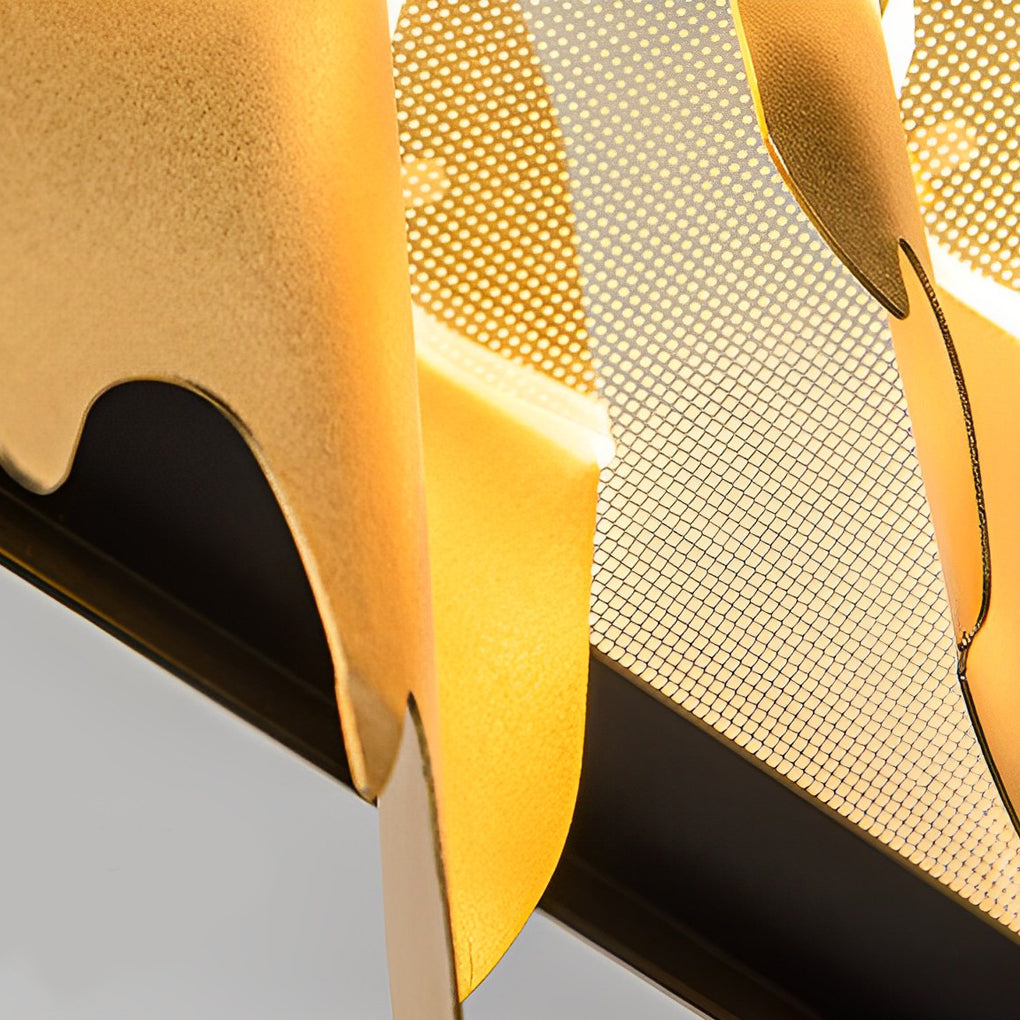 Modern Gold Leaf Round LED Chandelier - Elegant Metal Ceiling Light