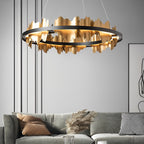 Modern Gold Leaf Round LED Chandelier - Elegant Metal Ceiling Light