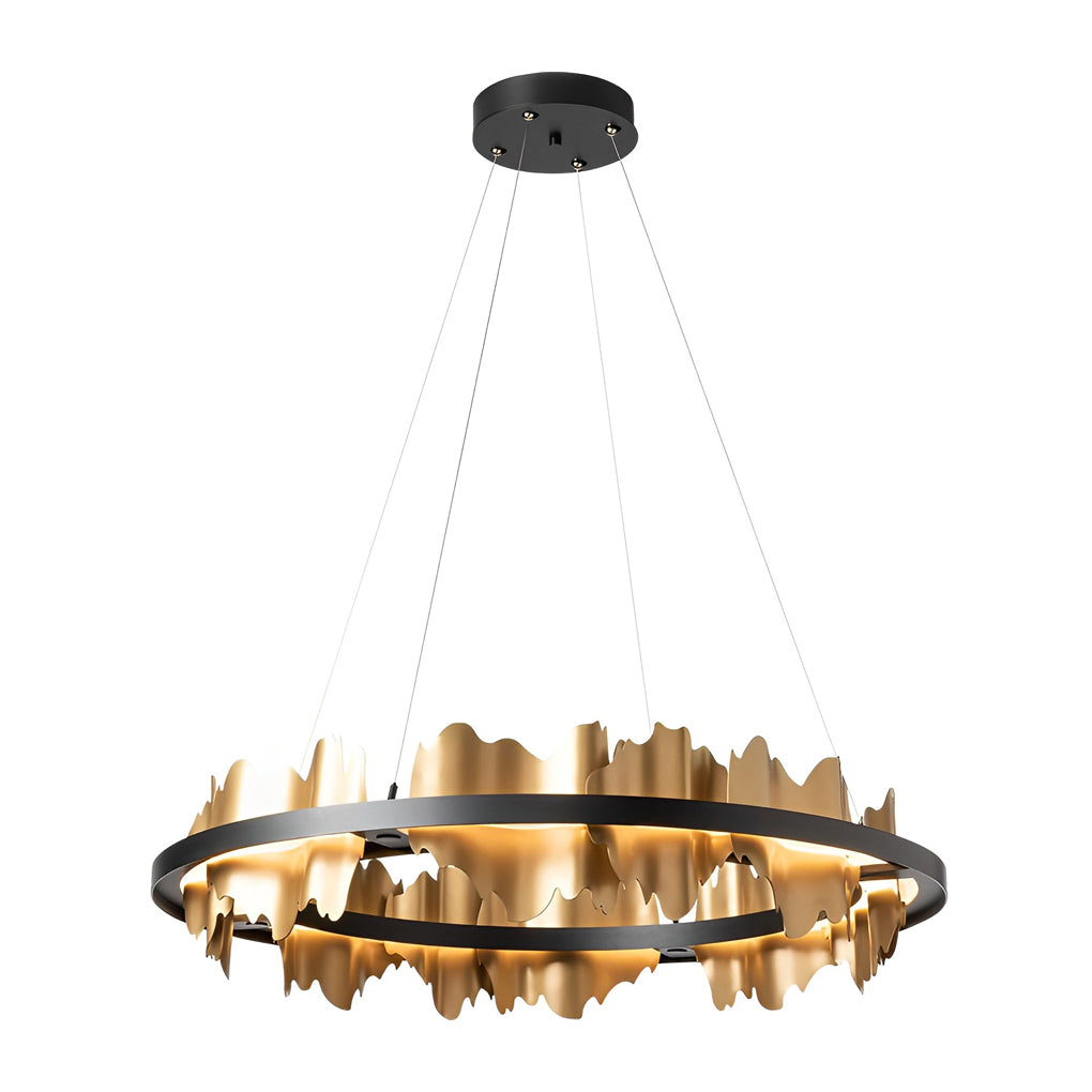 Modern Gold Leaf Round LED Chandelier - Elegant Metal Ceiling Light