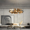 Modern Gold Leaf Round LED Chandelier - Elegant Metal Ceiling Light