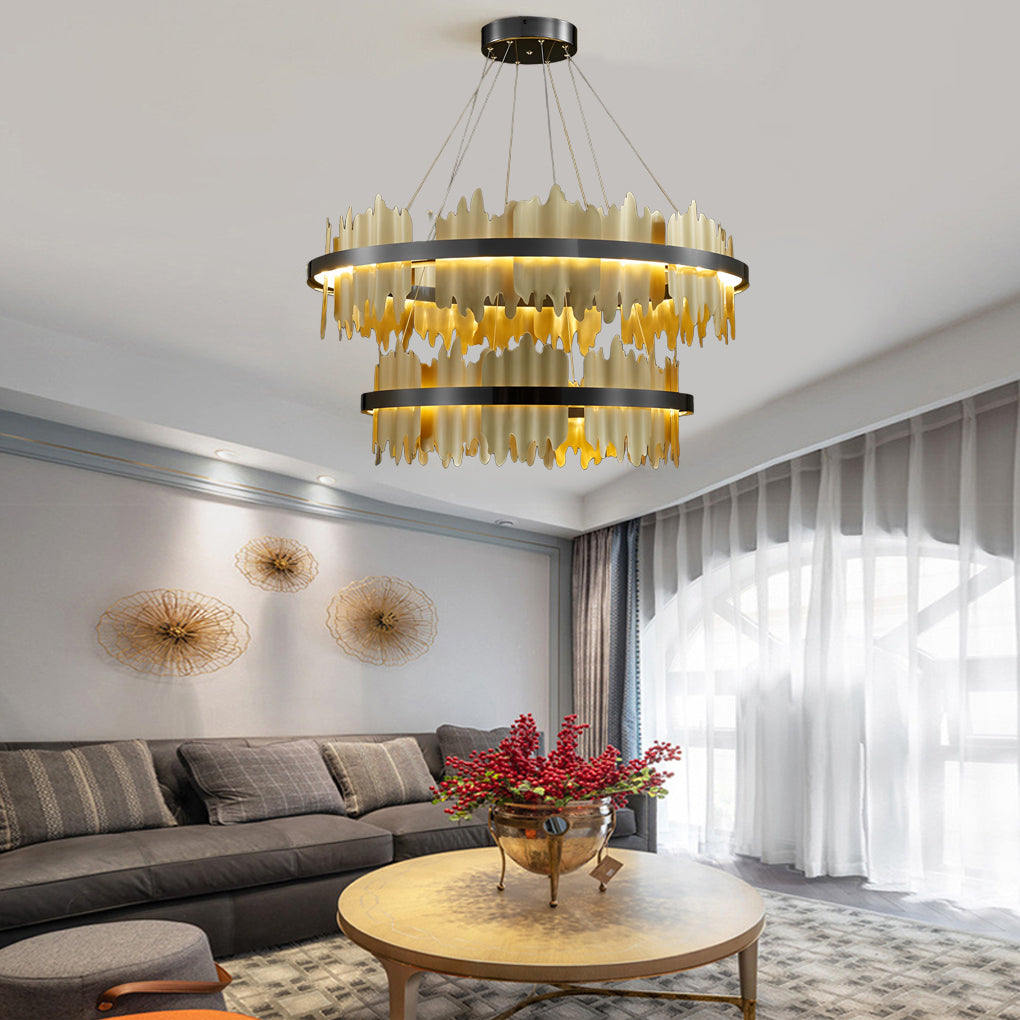 Modern Gold Leaf Round LED Chandelier - Elegant Metal Ceiling Light
