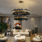 Modern Gold Leaf Round LED Chandelier - Elegant Metal Ceiling Light