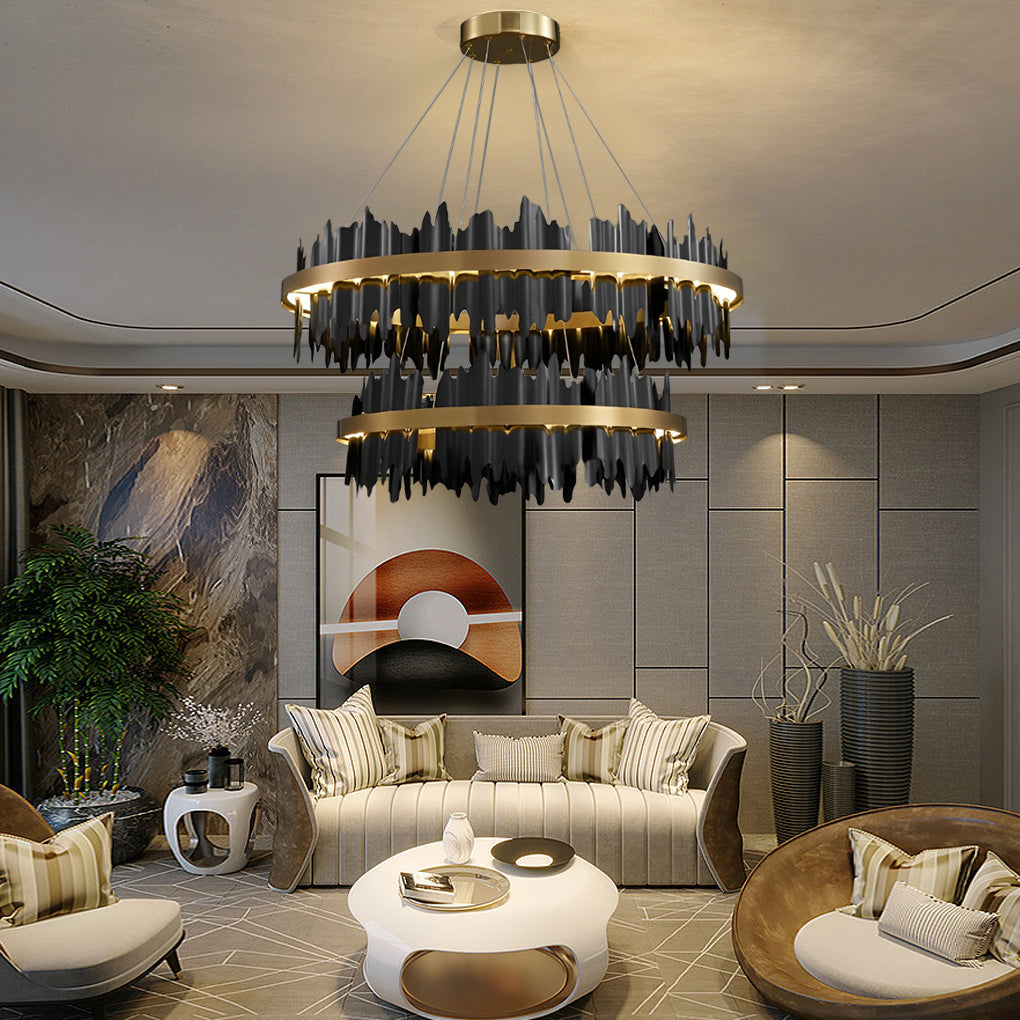 Modern Gold Leaf Round LED Chandelier - Elegant Metal Ceiling Light