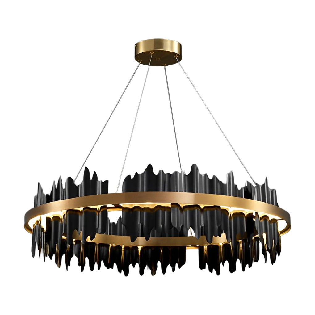 Modern Gold Leaf Round LED Chandelier - Elegant Metal Ceiling Light