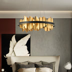 Modern Gold Leaf Round LED Chandelier - Elegant Metal Ceiling Light
