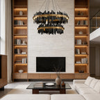 Modern Gold Leaf Round LED Chandelier - Elegant Metal Ceiling Light
