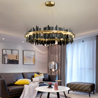 Modern Gold Leaf Round LED Chandelier - Elegant Metal Ceiling Light