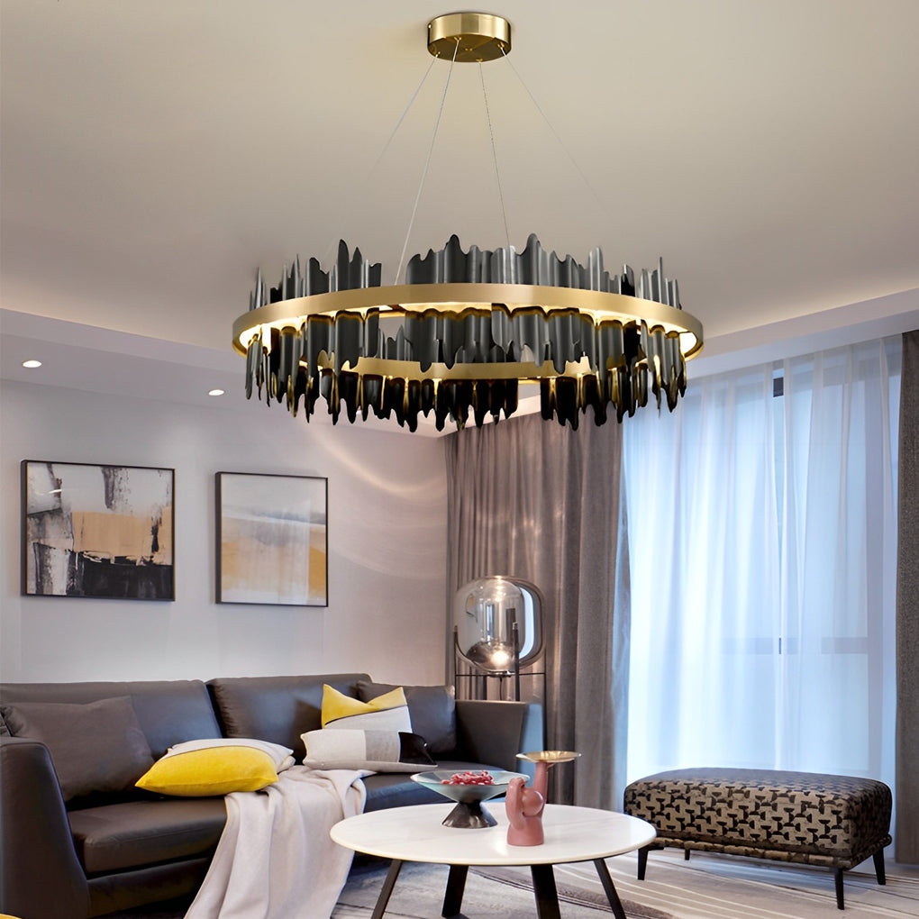 Modern Gold Leaf Round LED Chandelier - Elegant Metal Ceiling Light