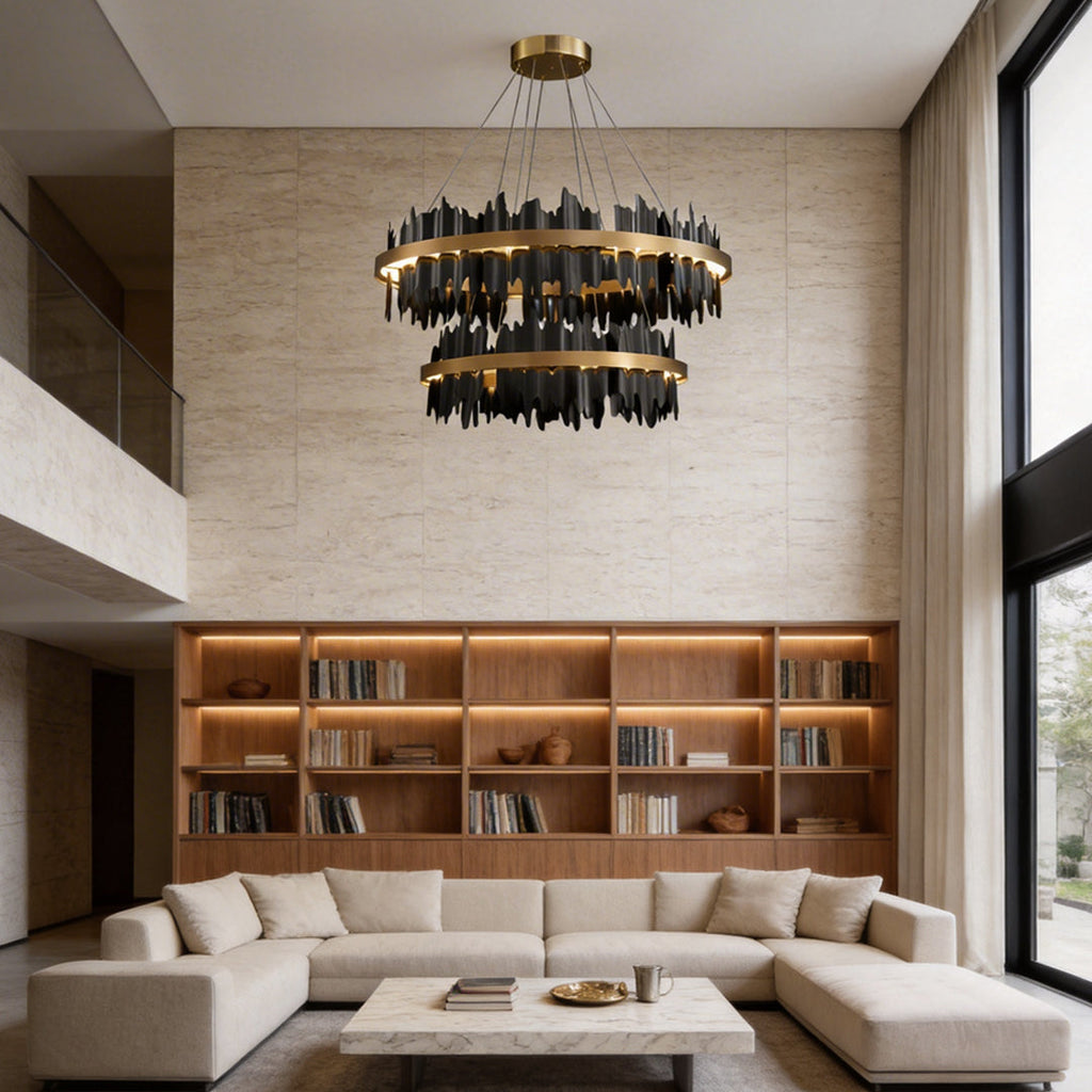 Modern Gold Leaf Round LED Chandelier - Elegant Metal Ceiling Light