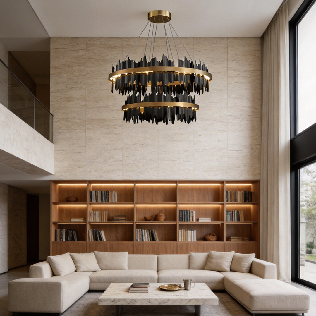 Modern Gold Leaf Round LED Chandelier - Elegant Metal Ceiling Light