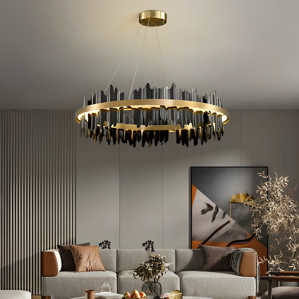 Modern Gold Leaf Round LED Chandelier - Elegant Metal Ceiling Light