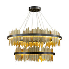 Modern Gold Leaf Round LED Chandelier - Elegant Metal Ceiling Light