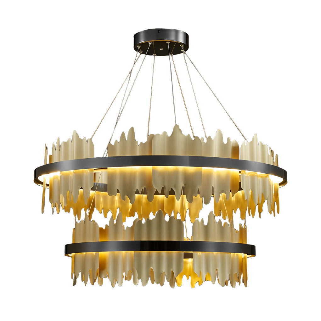 Modern Gold Leaf Round LED Chandelier - Elegant Metal Ceiling Light
