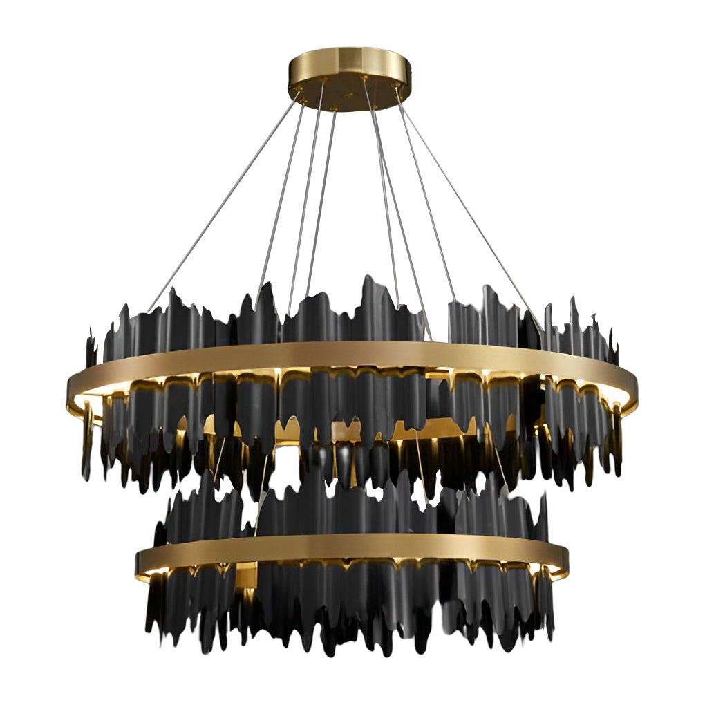 Modern Gold Leaf Round LED Chandelier - Elegant Metal Ceiling Light