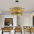Modern Gold Leaf Round LED Chandelier - Elegant Metal Ceiling Light
