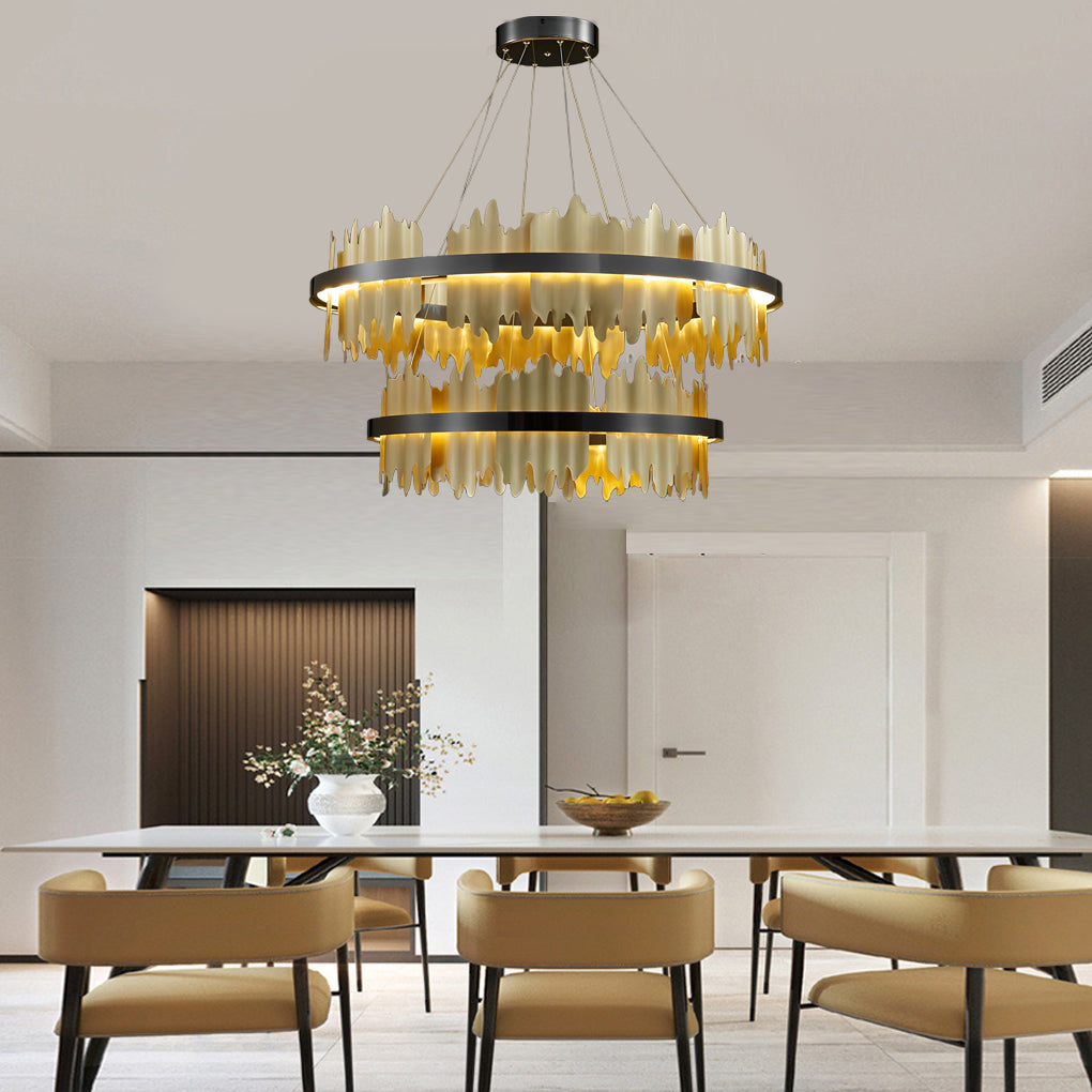 Modern Gold Leaf Round LED Chandelier - Elegant Metal Ceiling Light