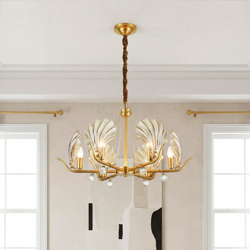 Modern Copper and Glass Shell Chandelier Ceiling Light