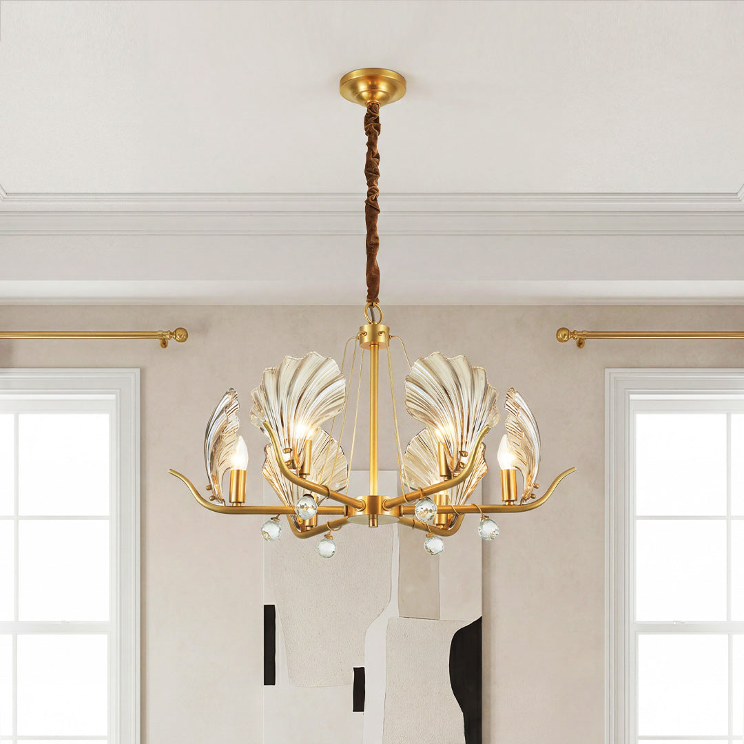 Modern Copper and Glass Shell Chandelier Ceiling Light