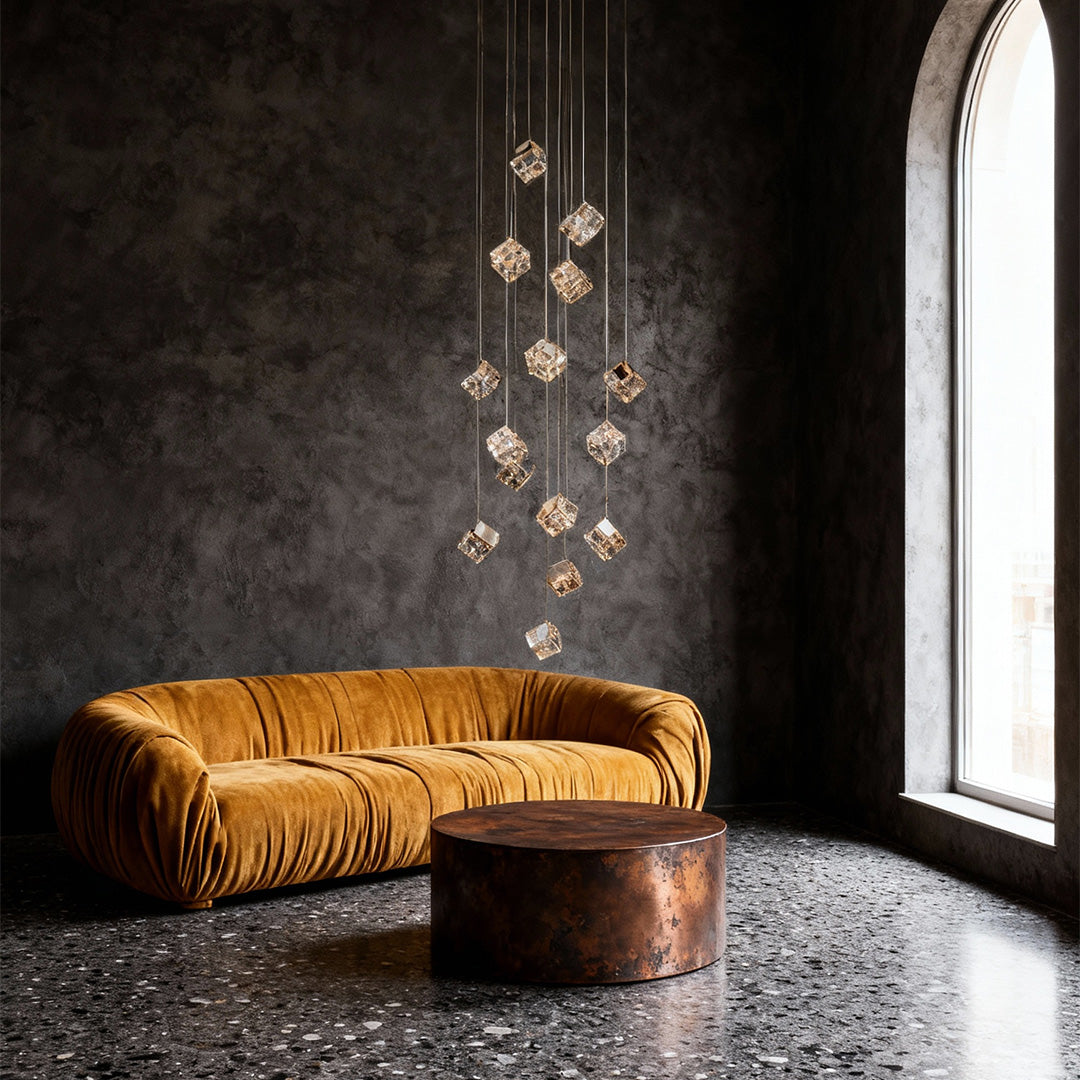 Crystal Cube Chandelier Ceiling Light for Stairs