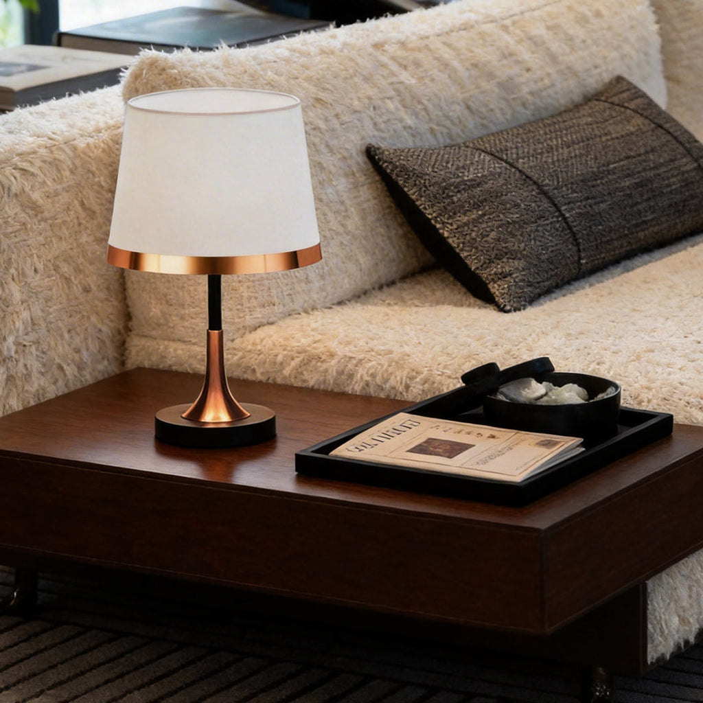 Modern Gold and White Iron Table Lamp with Fabric Shade