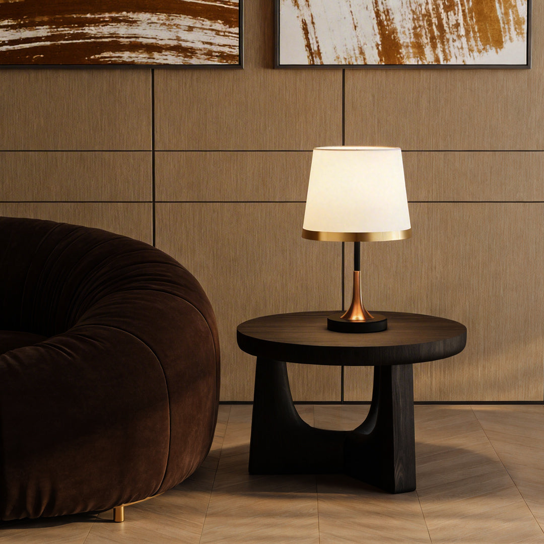 Modern Gold and White Iron Table Lamp with Fabric Shade