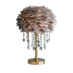 Modern LED Feather Table Lamp with Crystal Tassels - Ambient Lighting