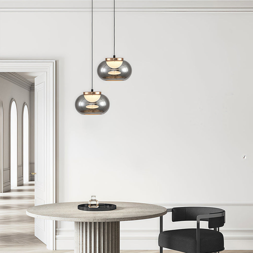 Gray Glass Globe Pendant Light - Full-Spectrum Metal Ceiling Fixture
