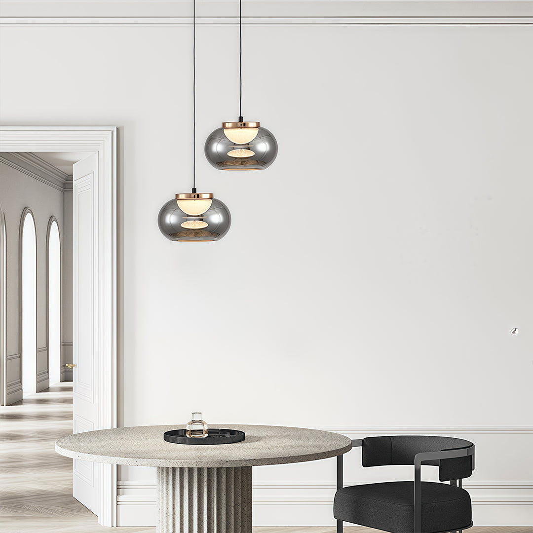 Gray Glass Globe Pendant Light - Full-Spectrum Metal Ceiling Fixture