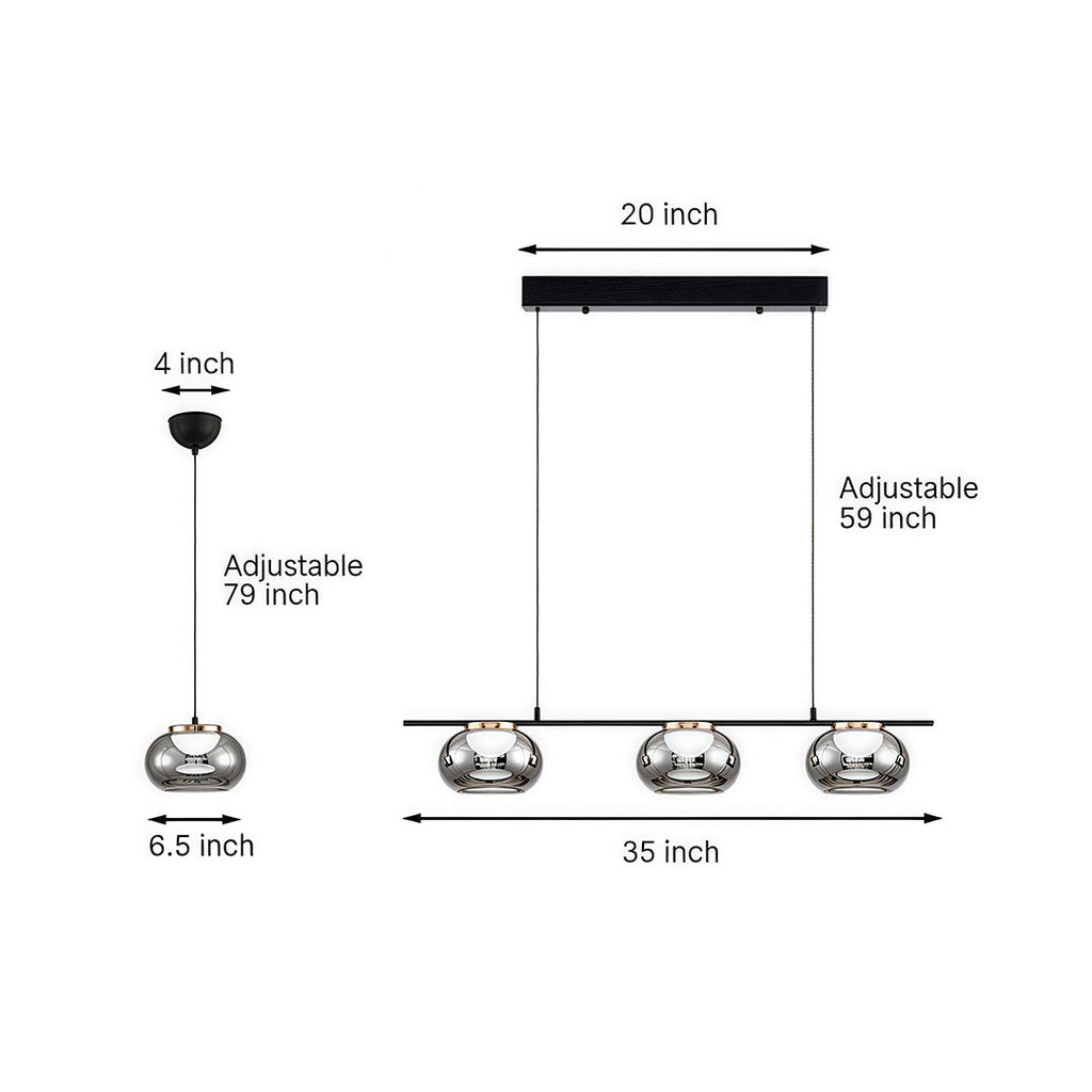 Gray Glass Globe Pendant Light - Full-Spectrum Metal Ceiling Fixture