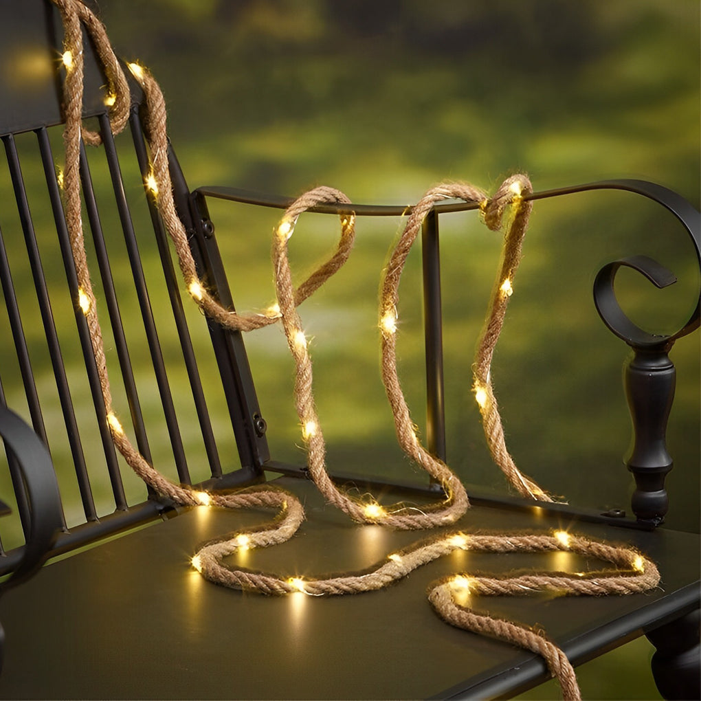 Retro LED String Lights with Hemp Rope Decoration