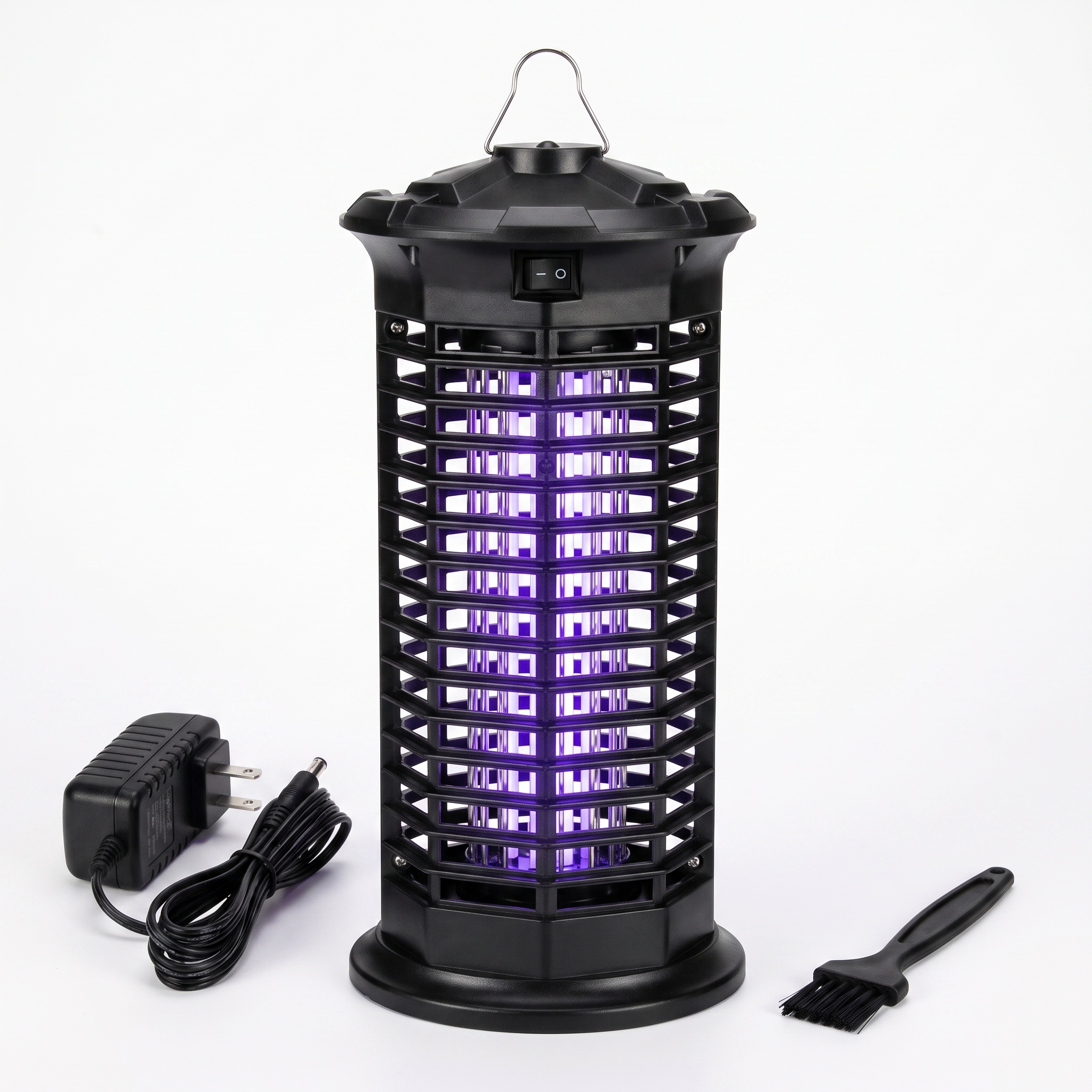 Black insect killer with purple light on a white background