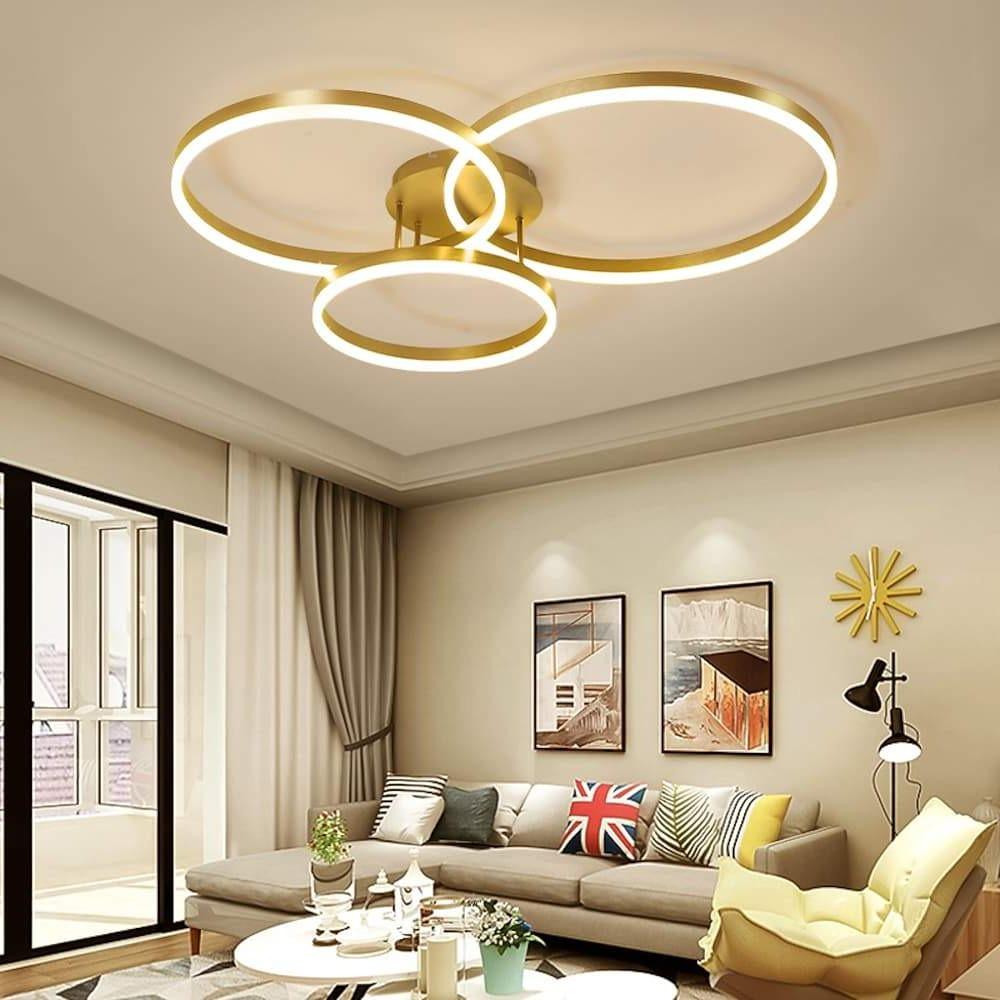 Modern Gold Flush Mount Ceiling Light with 3 Circles and 3 Bulbs