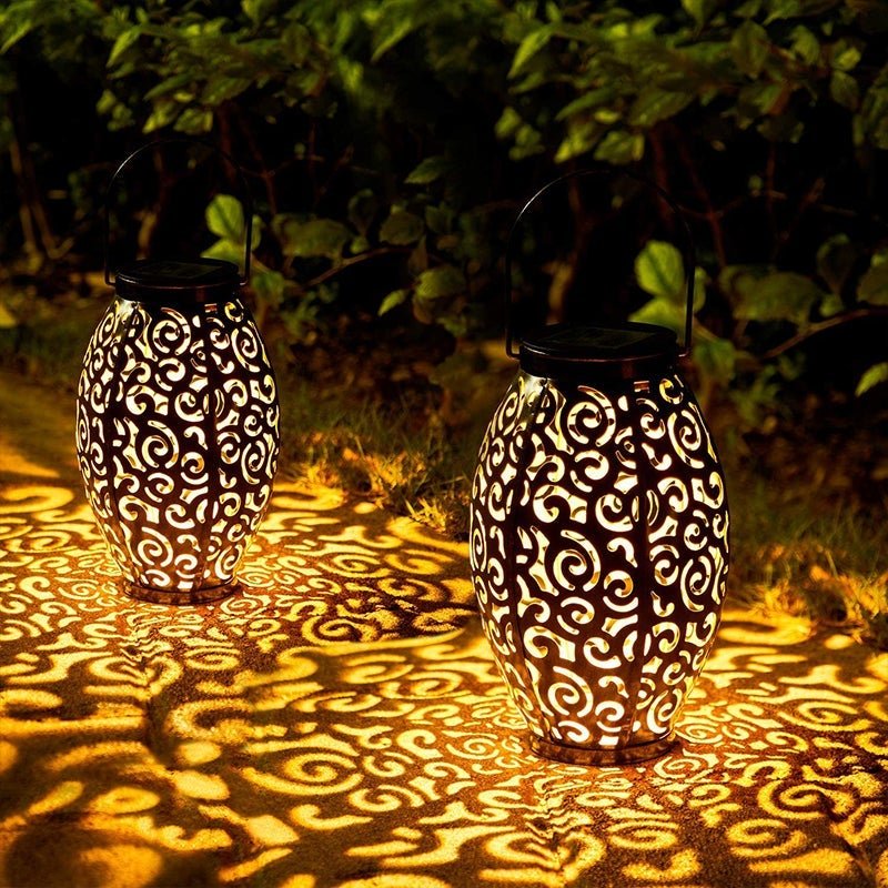 Vintage Red Copper Hollow Outdoor Solar Lantern