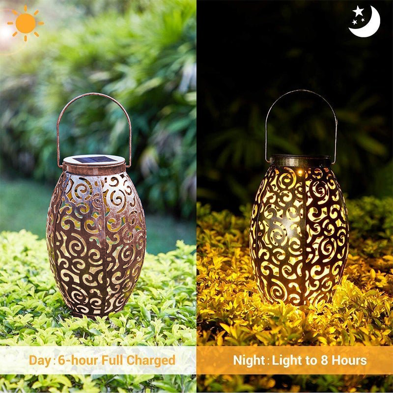 Vintage Red Copper Hollow Outdoor Solar Lantern