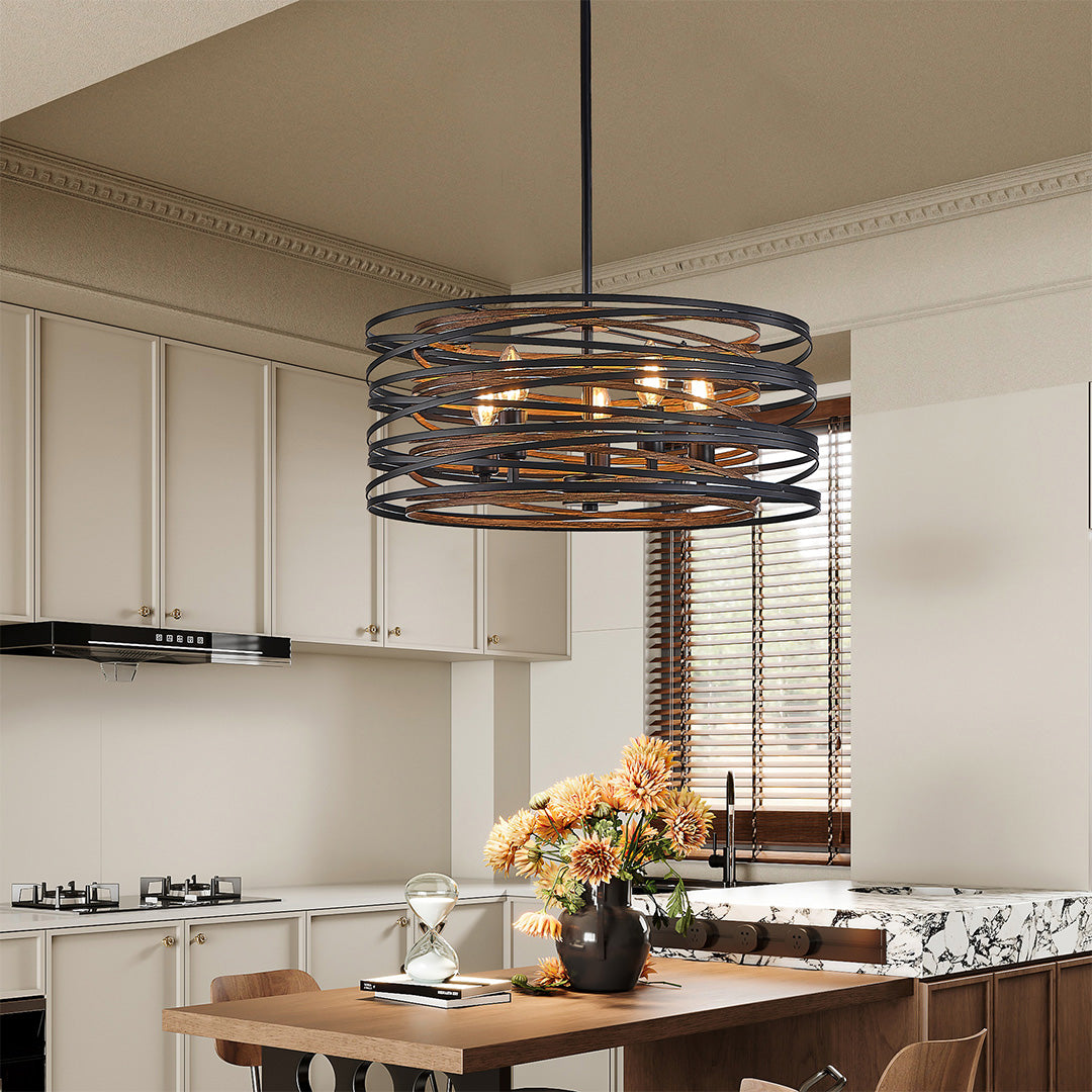 Black Iron Cage Drum Pendant Light - Round Ceiling Fixture