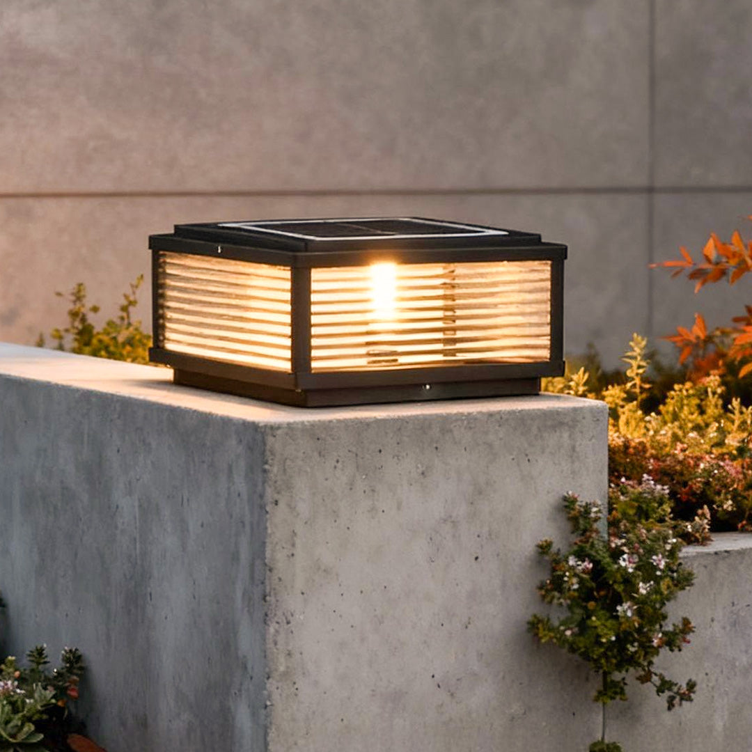 Premium Square Ribbed Glass Outdoor Pillar Light