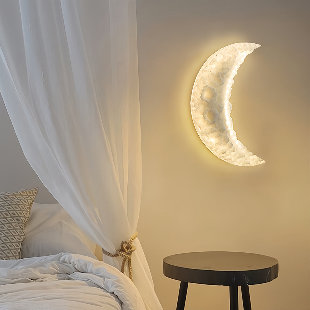 Modern Minimalist Crescent Moon Wall Light - Textured Resin Lamp for Bedroom