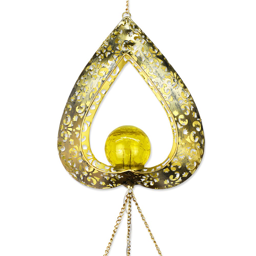 Solar-Powered Waterproof Iron Heart Pendant with Wind Chimes - LED Hanging Light