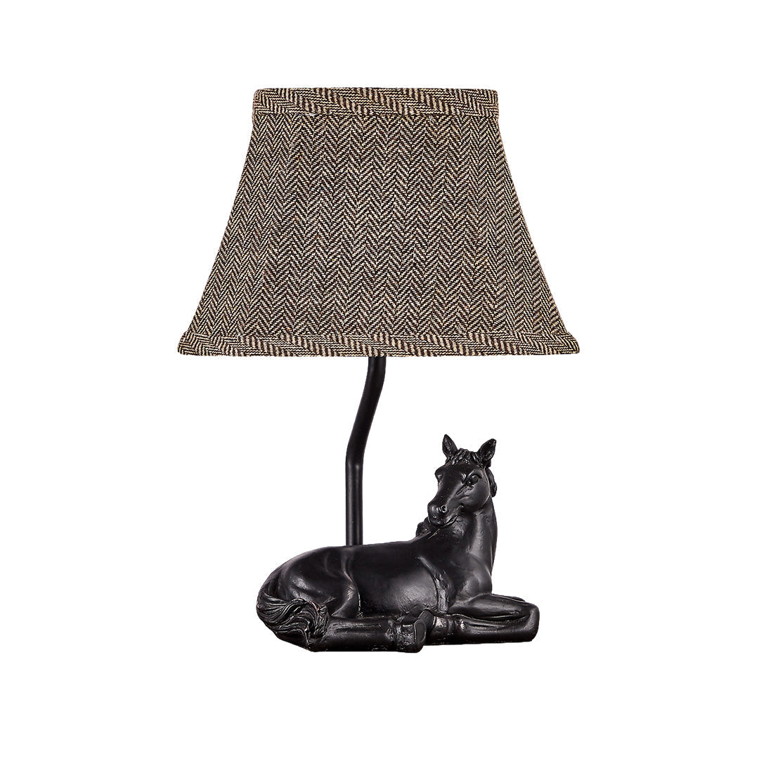 European Style Horse Table Lamp with Cloth Lampshade and Resin Base