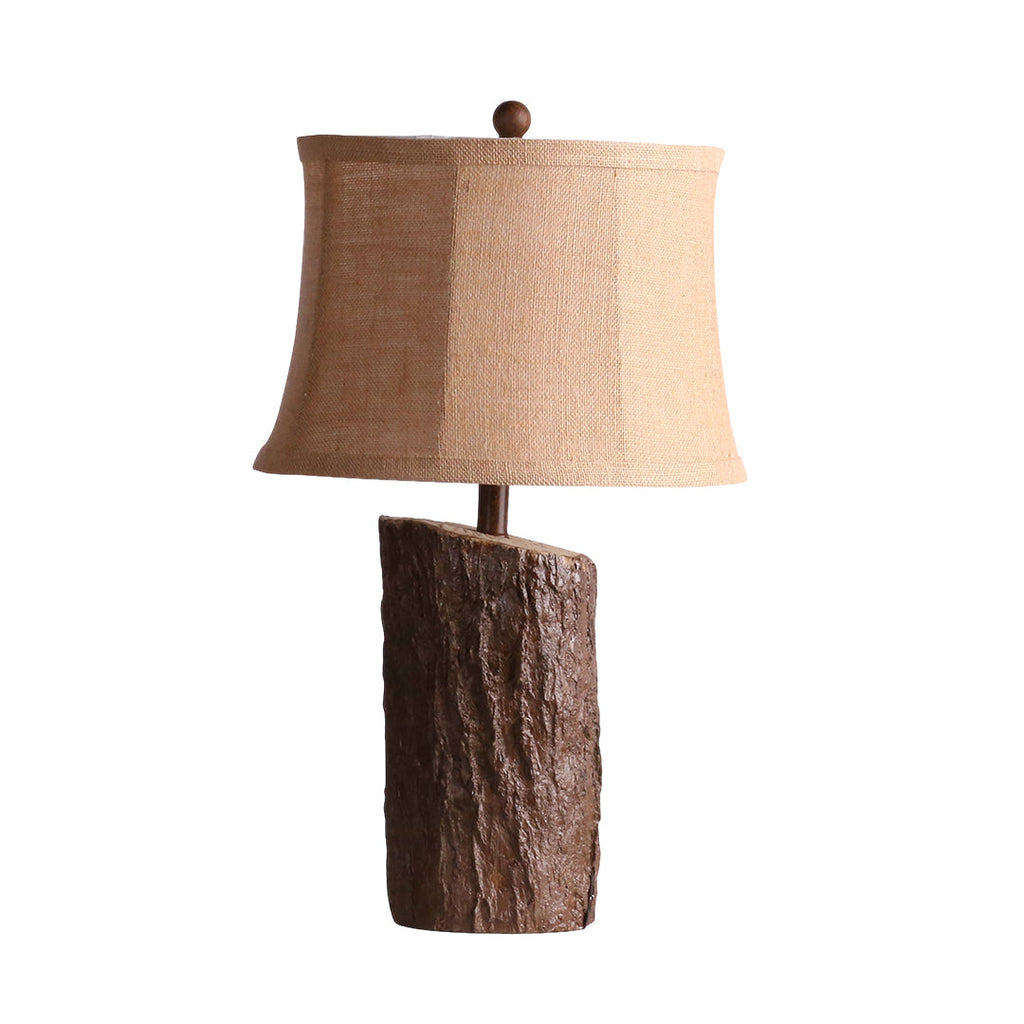 Faux Wood Table Lamp with Bark-Textured Fabric Shade