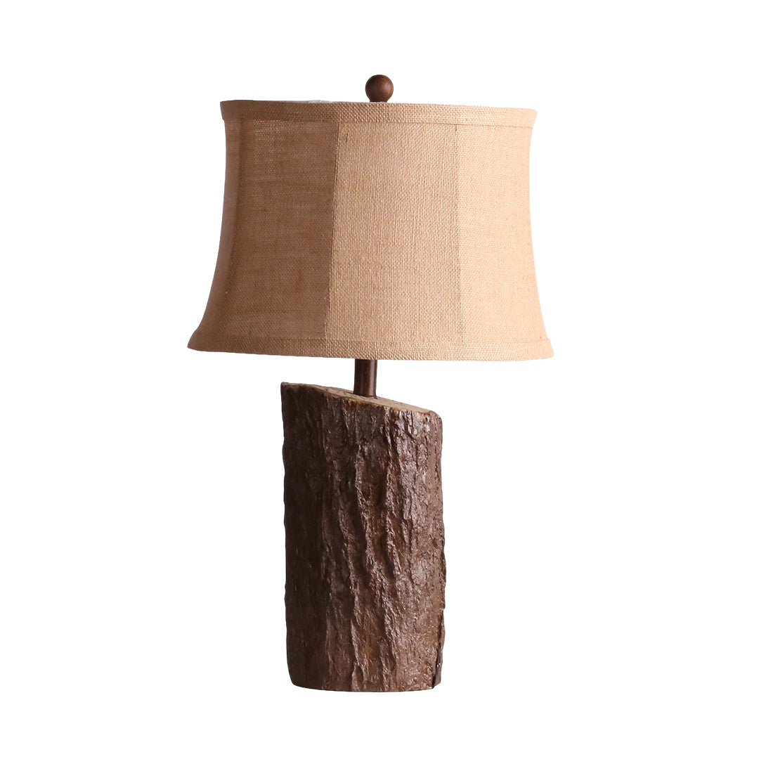 Faux Wood Table Lamp with Bark-Textured Fabric Shade