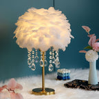 Modern LED Feather Table Lamp with Crystal Tassels - Ambient Lighting