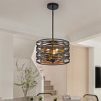 Black Iron Cage Drum Pendant Light - Round Ceiling Fixture