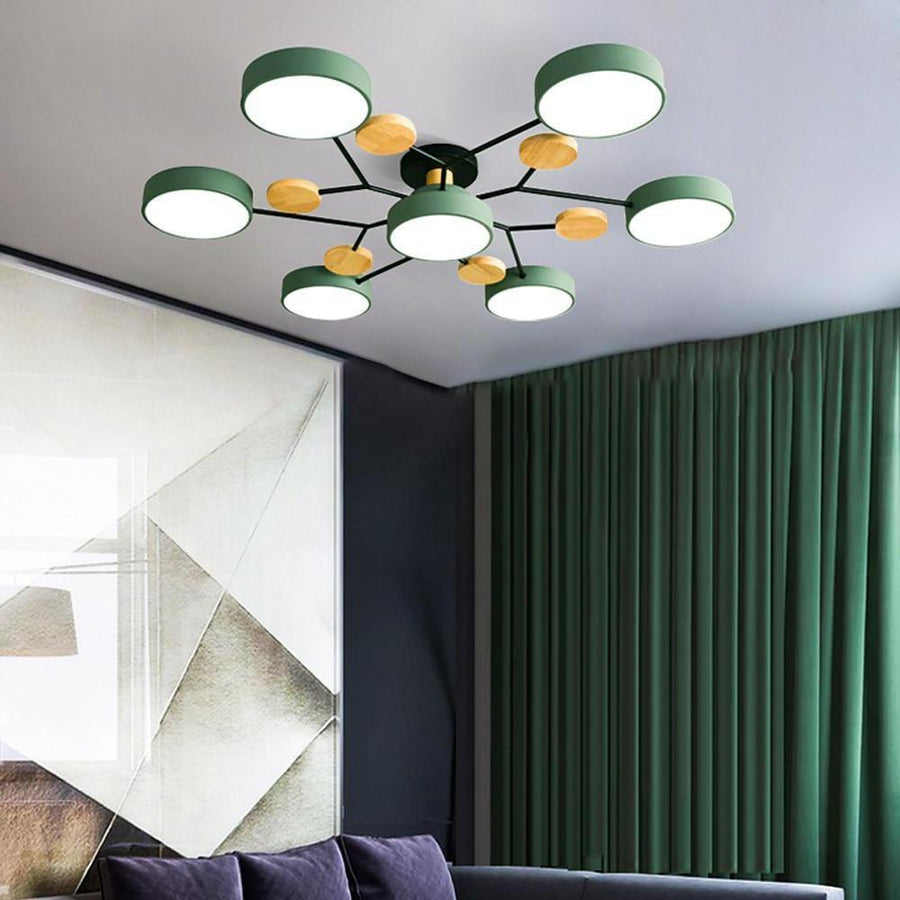 Sputnik Chandelier - Artistic Metal and Wood Ceiling Light for Kids' Rooms